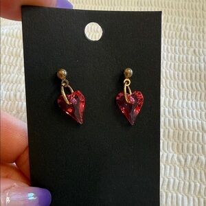 Gold tone & Pink Swarovski Heart Earrings